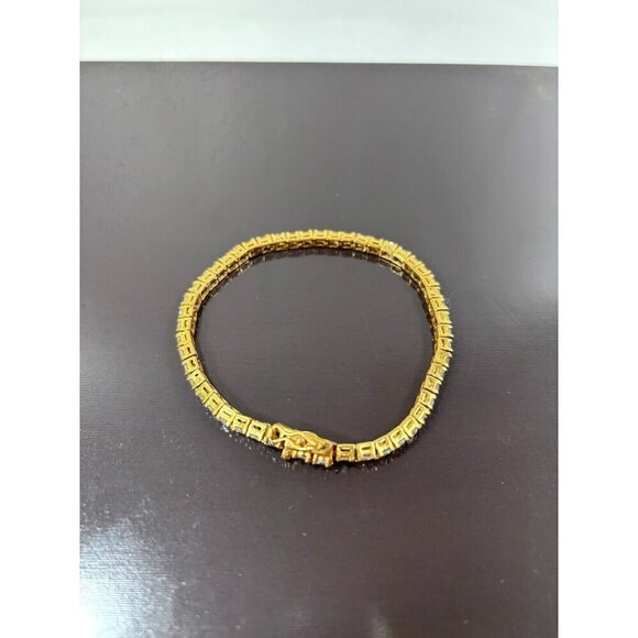 925 Sterling Silver Vintage Gold Plated CZ Tennis Bracelet - Picture 6 of 6